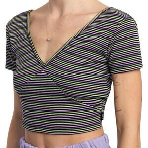 RVCA Smitten Ribbed V-Neck Crop Top Size Large Tie Back